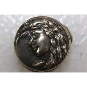 Vintage Sterling Silver .925  Repousse Pill Box / SnuffF Box Round Woman's Face